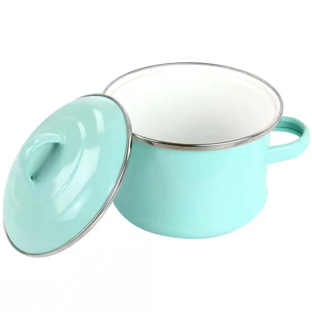 Small 1-Quart Turquoise Enameled Steel Dutch Oven with Lid by HomePacific