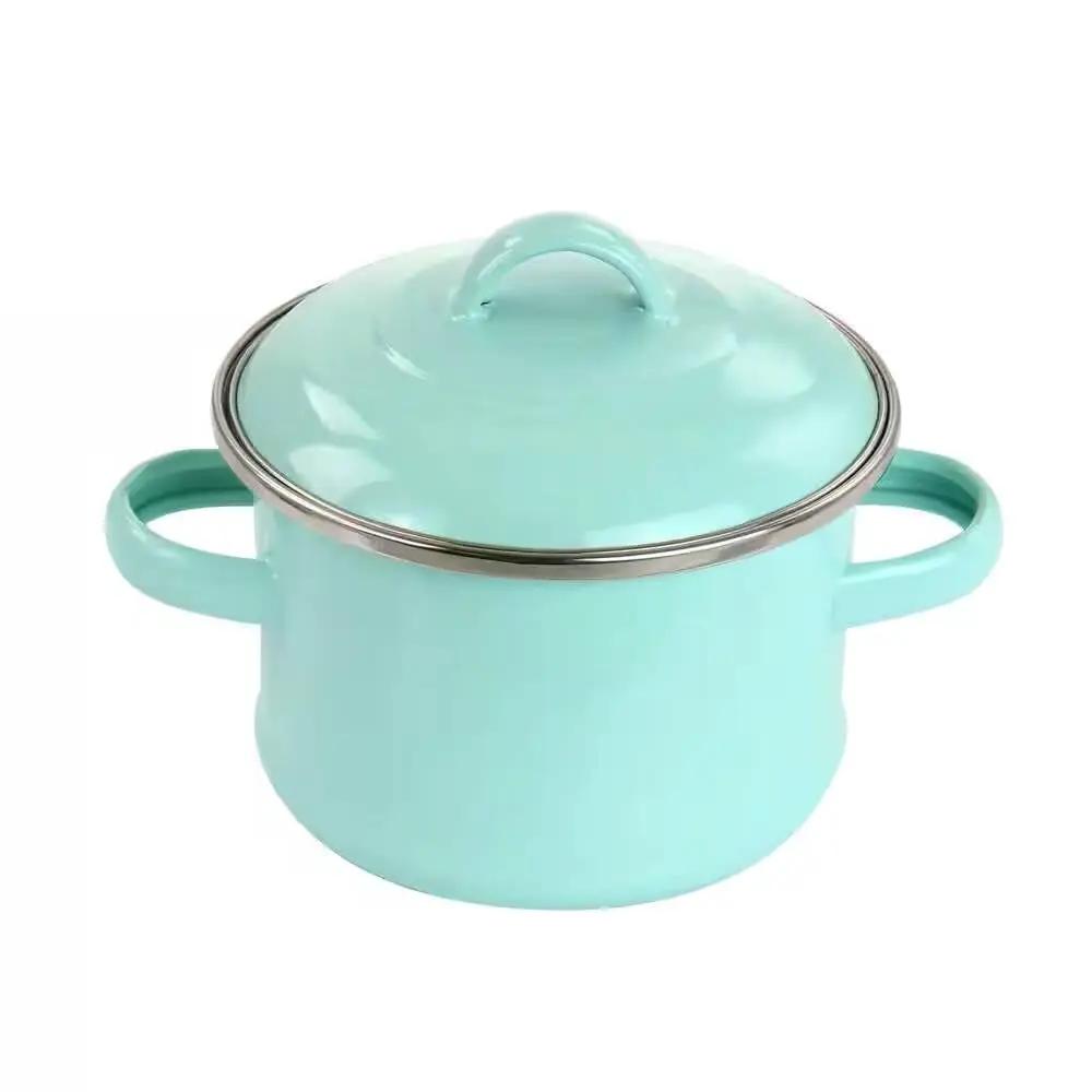 Small 1-Quart Turquoise Enameled Steel Dutch Oven with Lid by HomePacific