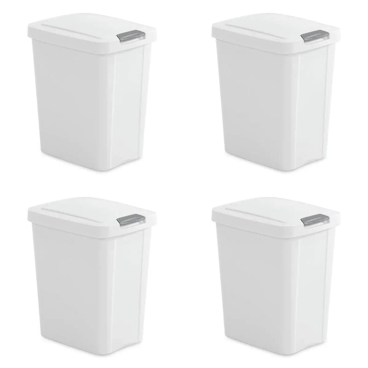 Set of 4 - White 8 Gallon Latch Top Kitchen Wastebasket Trash Can by HomePacific