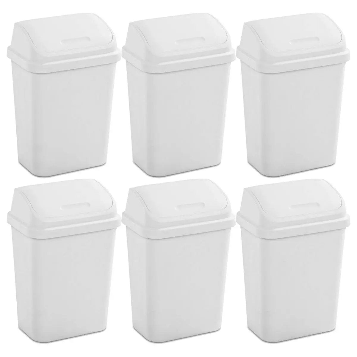 Set of 6 - White 7.8 Gallon Swing Top Kitchen Wastebasket Trash Can by HomePacific