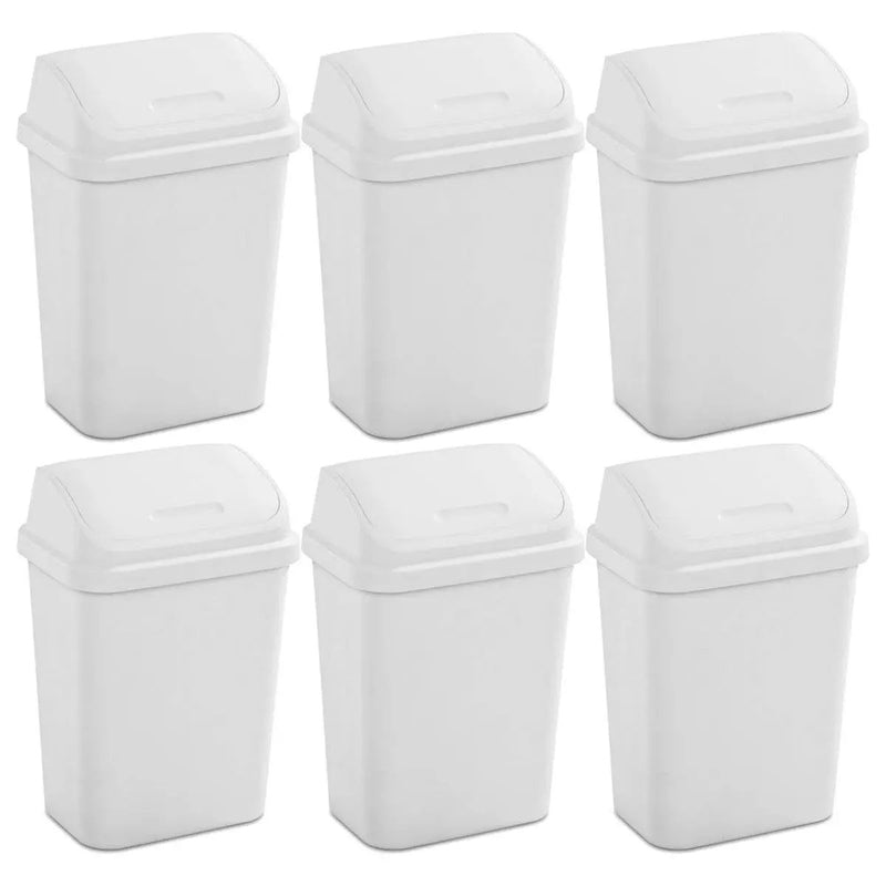 Set of 6 - White 7.8 Gallon Swing Top Kitchen Wastebasket Trash Can by HomePacific