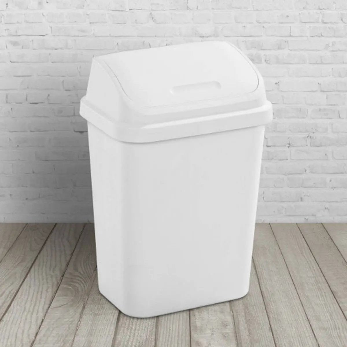 Set of 6 - White 7.8 Gallon Swing Top Kitchen Wastebasket Trash Can by HomePacific