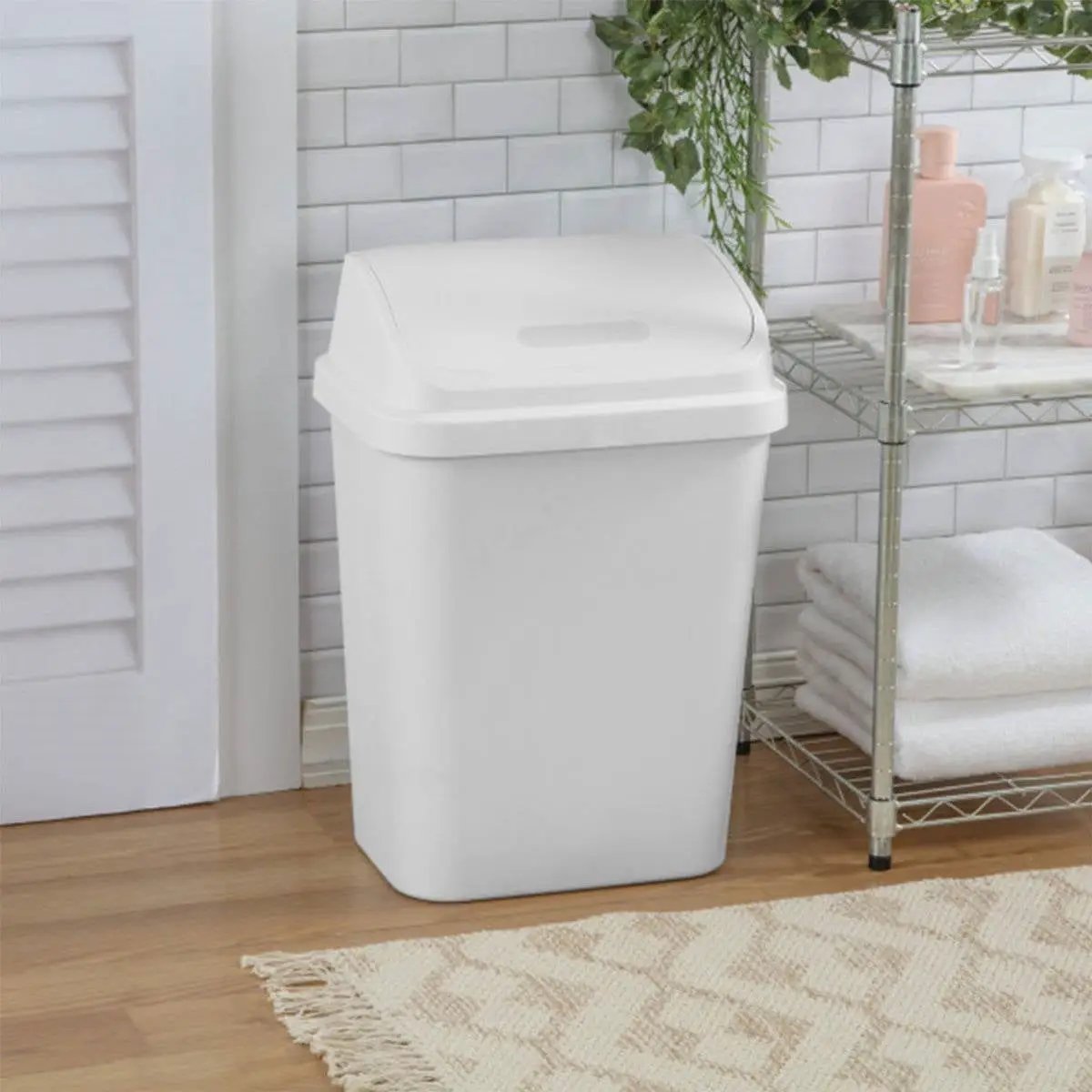 Set of 6 - White 7.8 Gallon Swing Top Kitchen Wastebasket Trash Can by HomePacific