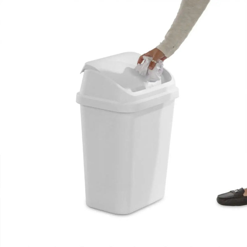 Set of 6 - White 7.8 Gallon Swing Top Kitchen Wastebasket Trash Can by HomePacific