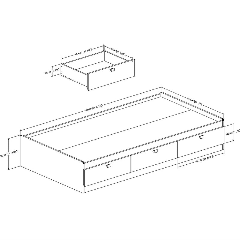 Twin size Platform Bed with 3 Storage Drawers in Black Finish by HomePacific