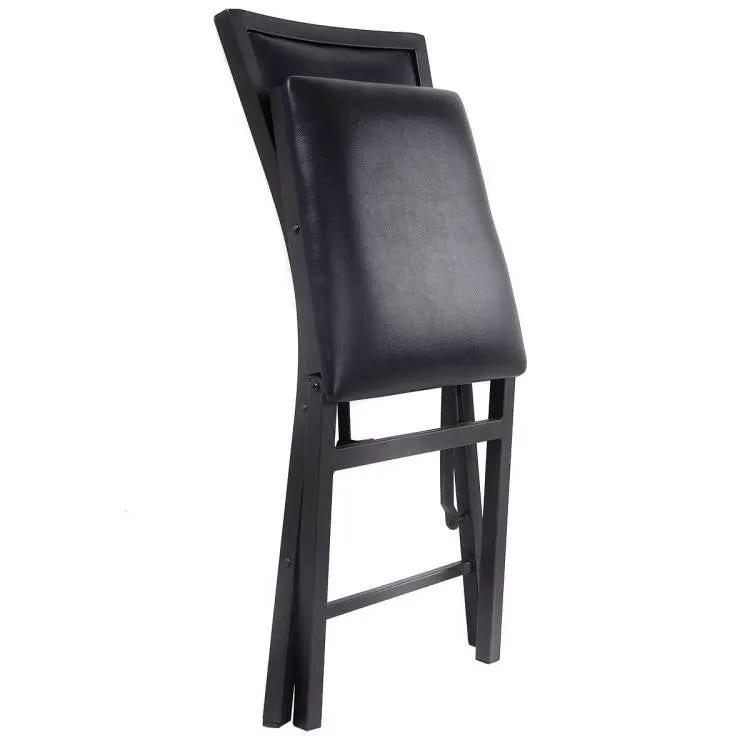 Set of 2 - Modern Black Metal Folding Dining Chairs with PU Leather Seat Cushion by HomePacific