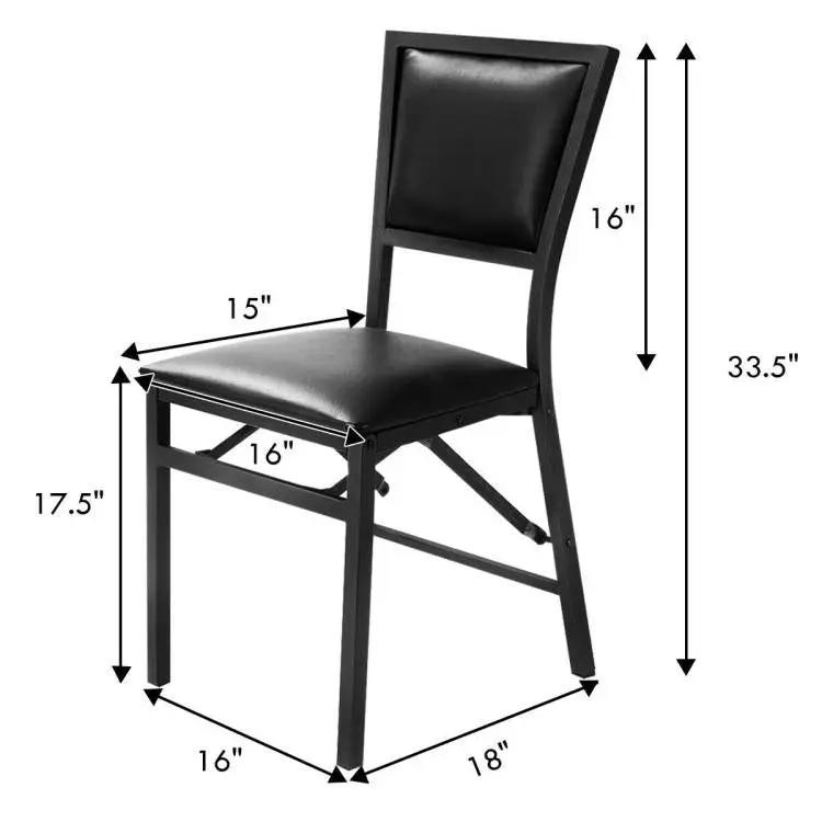 Set of 2 - Modern Black Metal Folding Dining Chairs with PU Leather Seat Cushion by HomePacific