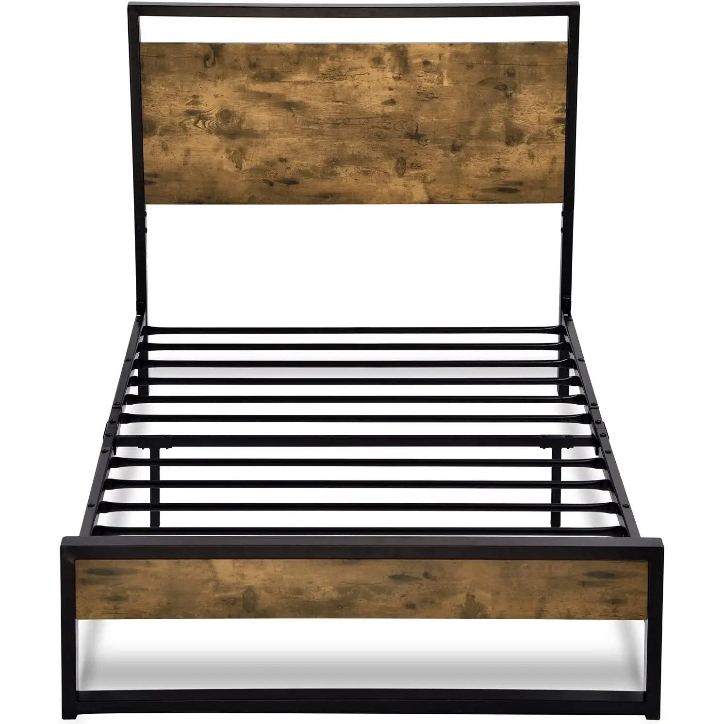 Twin size Metal Wood Platform Bed Frame with Industrial Headboard by HomePacific