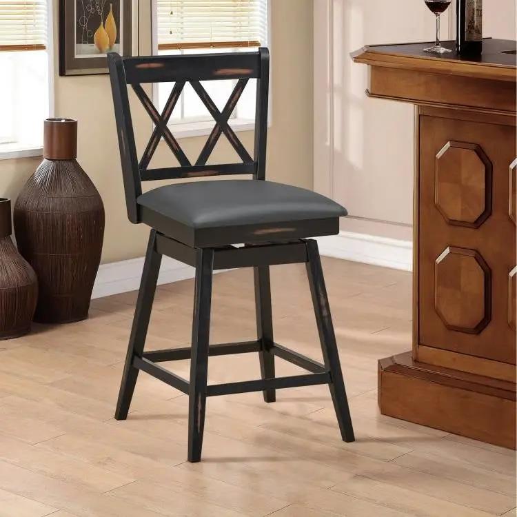 Set of 2 Black Wood 24-in Counter Height Farmhouse Swivel Cushion Seat Barstools by HomePacific