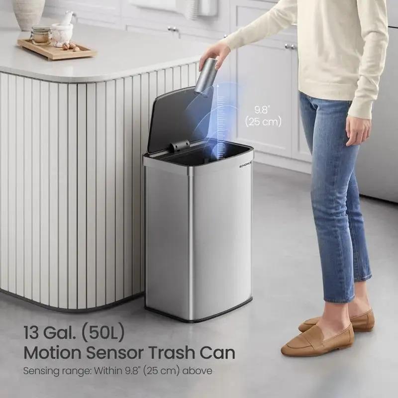 13-Gallon Stainless Steel Kitchen Trash Can with Hand Wave Motion Sensor Lid by HomePacific