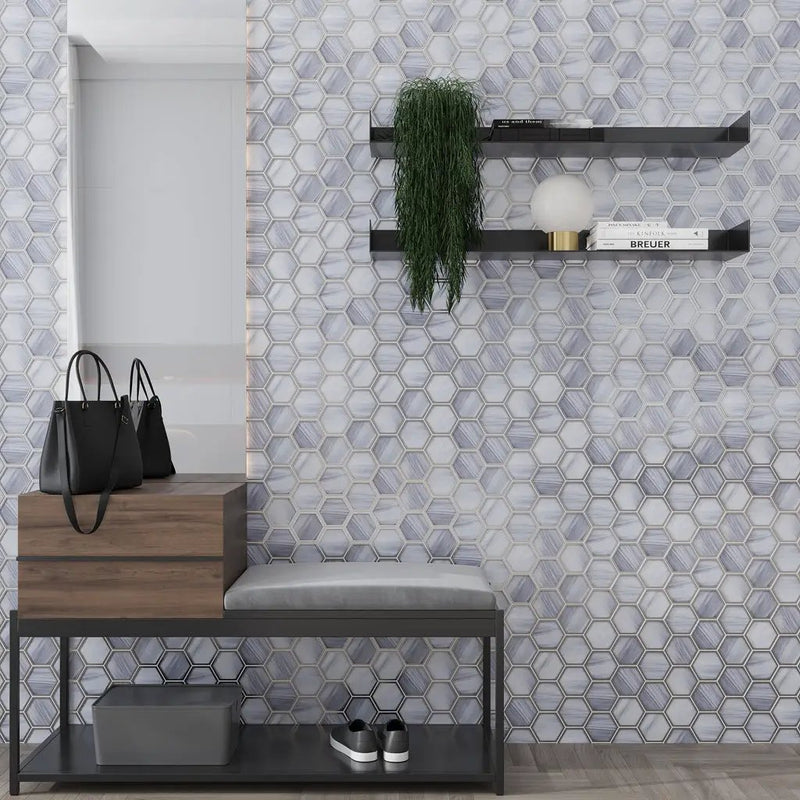 Soft Silver Gray 9x10 Matte Hexagon Glass Mosaic Tile (5 pack, 3.28 sq ft/case) by Apollo Tile
