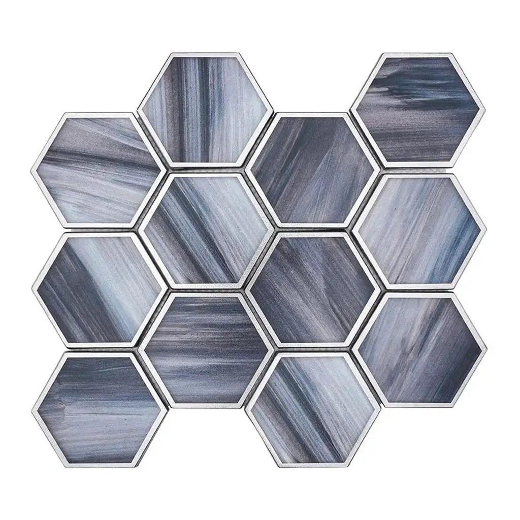Silver Midnight Blue 9x10 Matte Hexagon Glass Mosaic Tile (5 pack, 3.28 sq ft/case) by Apollo Tile
