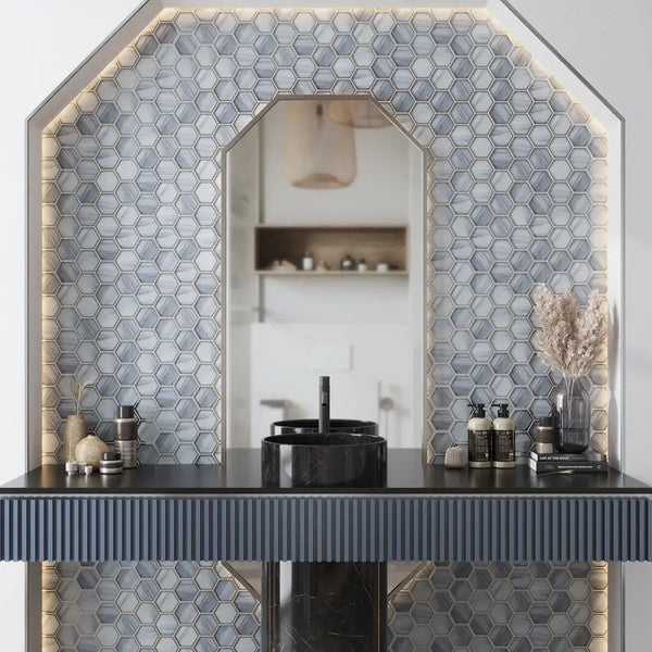 Light Frost Blue 9x10 Matte Hexagon Glass Mosaic Tile (5 pack, 3.28 sq ft/case), photo 2 of 3