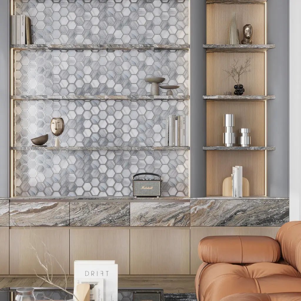 Silver Stormy Gray 9x10 Matte Hexagon Glass Mosaic Tile (5 pack, 3.28 sq ft/case) by Apollo Tile