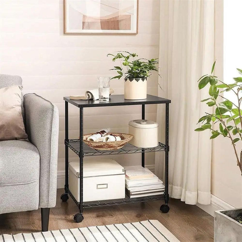 Sturdy Black Metal Wood Printer Stand Cart with 2-Shelves and Locking Casters by HomePacific