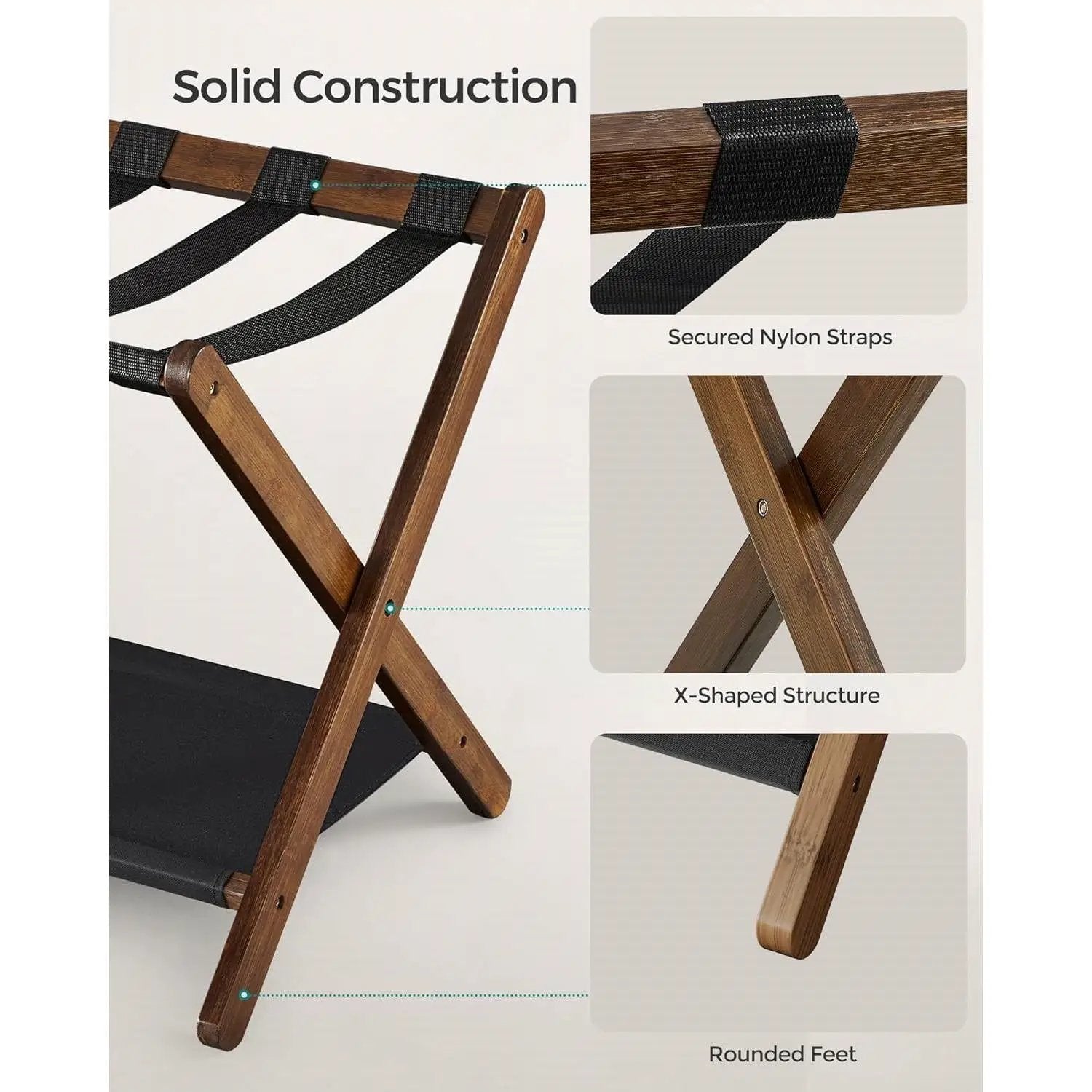 Set of 2 - Sturdy Luggage Rack in Walnut Wood Finish with Lower Storage Shelf by HomePacific