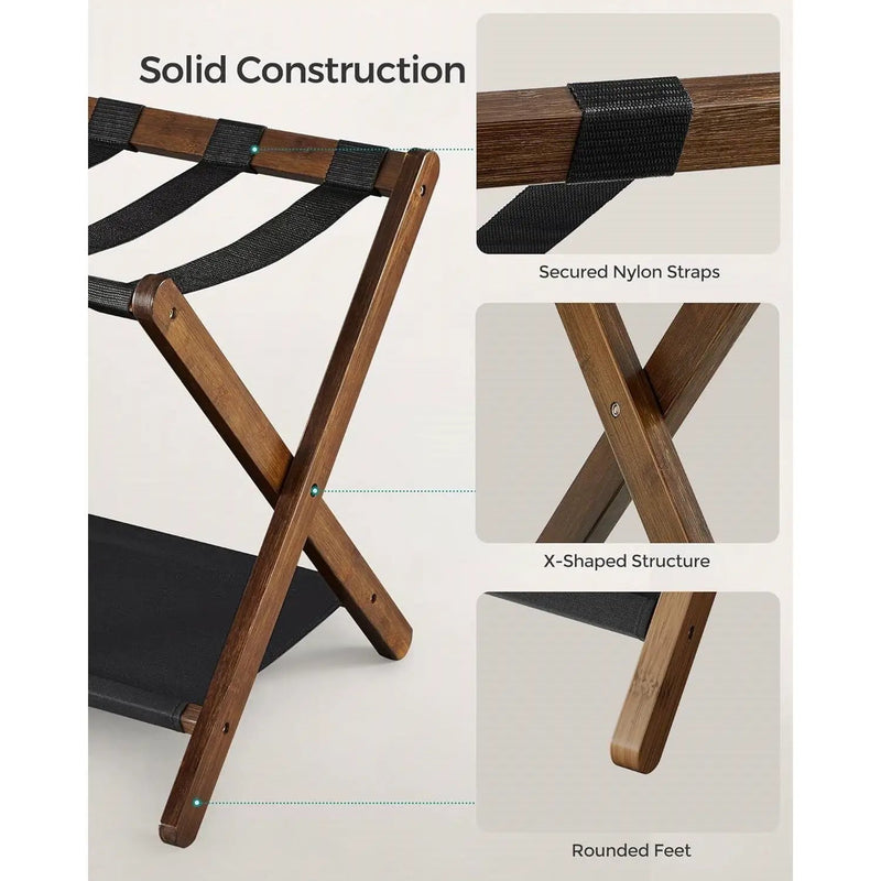 Set of 2 - Sturdy Luggage Rack in Walnut Wood Finish with Lower Storage Shelf by HomePacific