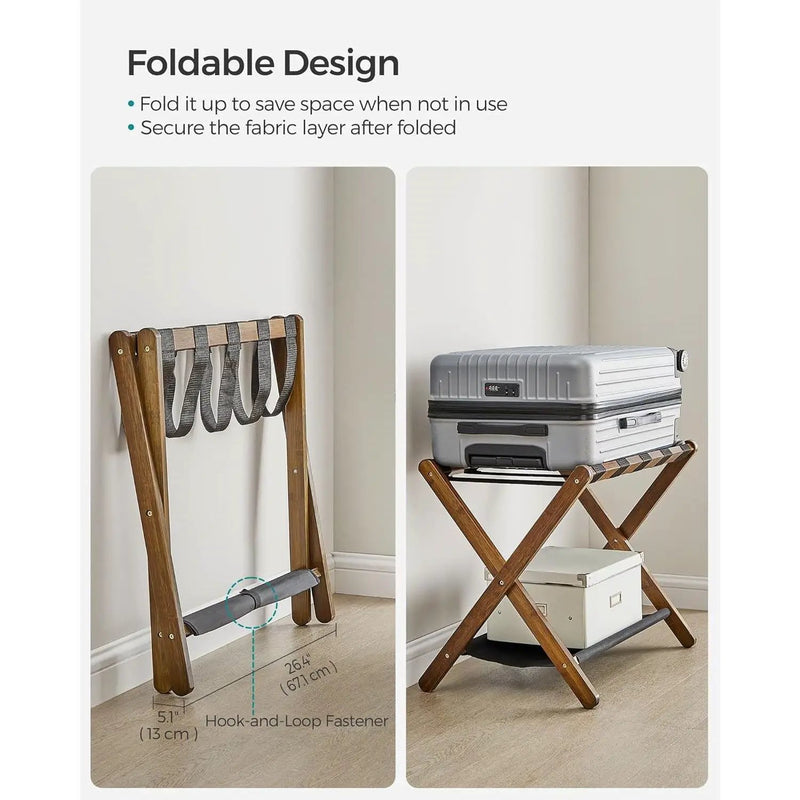 Set of 2 - Sturdy Luggage Rack in Walnut Wood Finish with Lower Storage Shelf by HomePacific