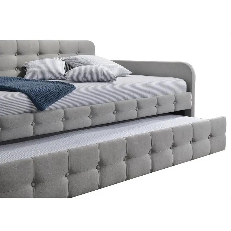 Gray Tufted Polyester Linen Twin Daybed with Trundle by HomePacific