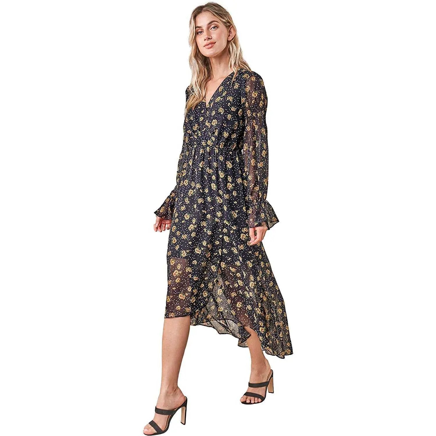 Sugarlips Women's Loving You Floral High Low Maxi Dress, Black-Multi, Small by Selzalot