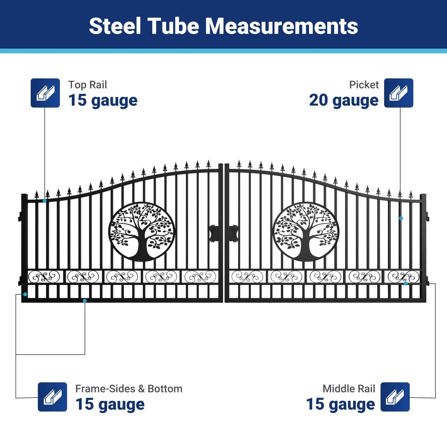 20x8 ft Steel Dual Swing Driveway Gate with Wider Goalposts by Chery Industrial