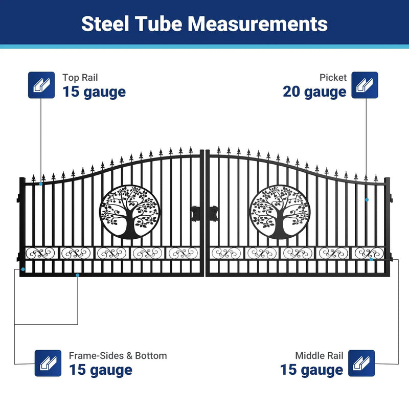 20x8 ft Steel Dual Swing Driveway Gate with Wider Goalposts by Chery Industrial