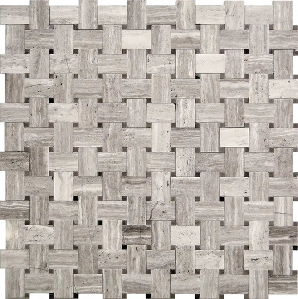 Athens, Wooden Grey 12x12 Polished Basketweave Marble Mosaic Tile (5 pack, 4.83 sq ft/case), photo 2 of 2