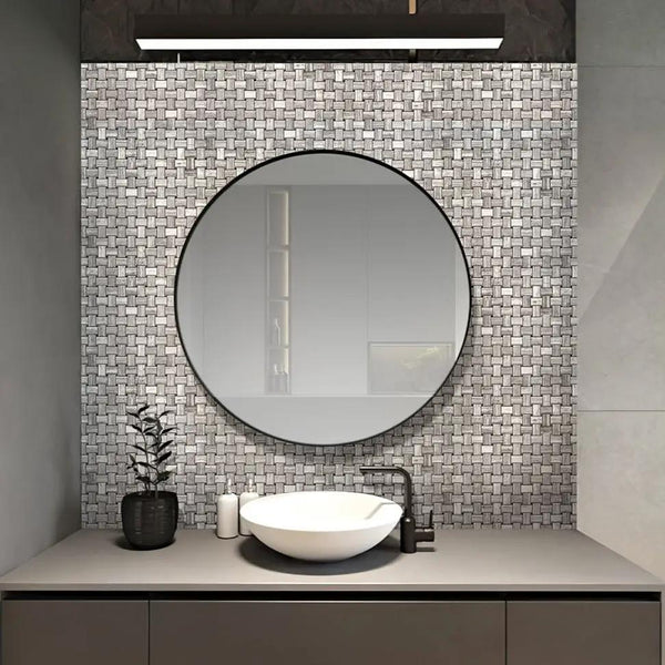 Athens, Wooden Grey 12x12 Polished Basketweave Marble Mosaic Tile (5 pack, 4.83 sq ft/case)