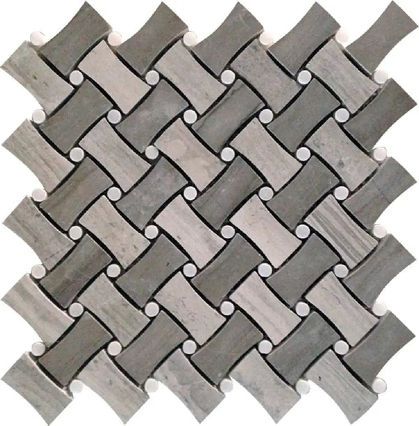 Eastern White, Wooden & Athens Grey 11x11 Polished Basketweave Marble Mosaic Tile (5 pack, 4.2 sq ft/case), photo 2 of 8