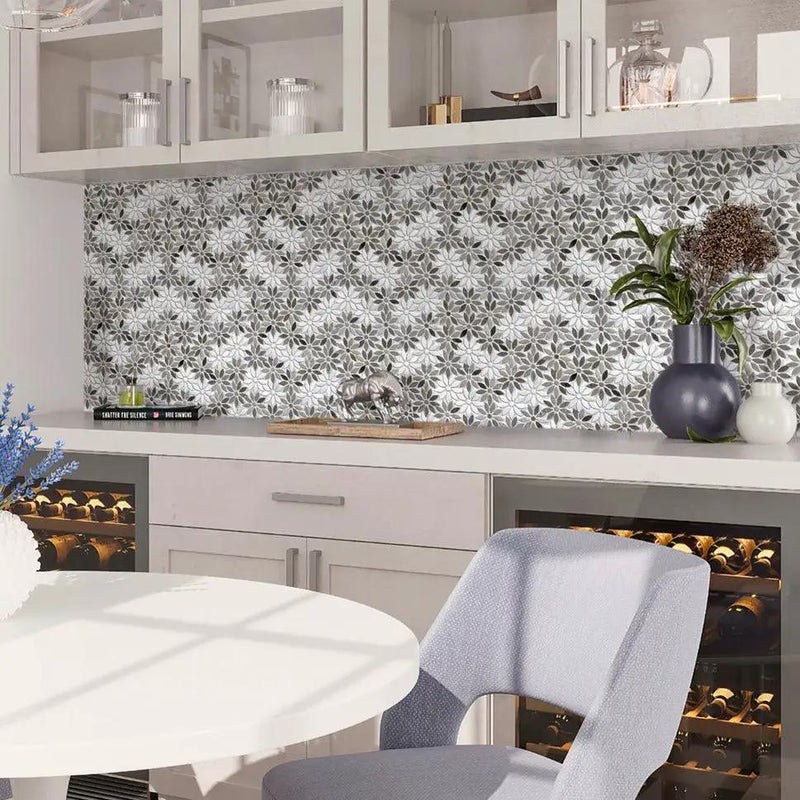 Eastern Brown White 11x12 Polished Multi-shaped Marble Mosaic Tile (5 pack, 4.46 sq ft/case) by Apollo Tile