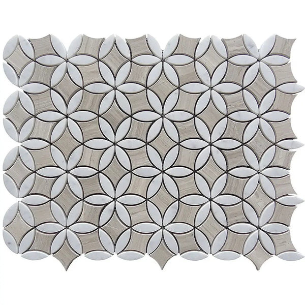 Wooden Beige Bianco Carrara 12x15 Polished Multi-shaped Marble Mosaic Tile (5 pack, 6.175 sq ft/case), photo 2 of 5