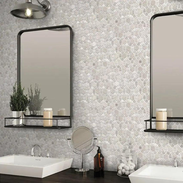 Wooden Beige 11x13 Polished Multi-shaped Marble Mosaic Tile (5 pack, 4.85 sq ft/case)
