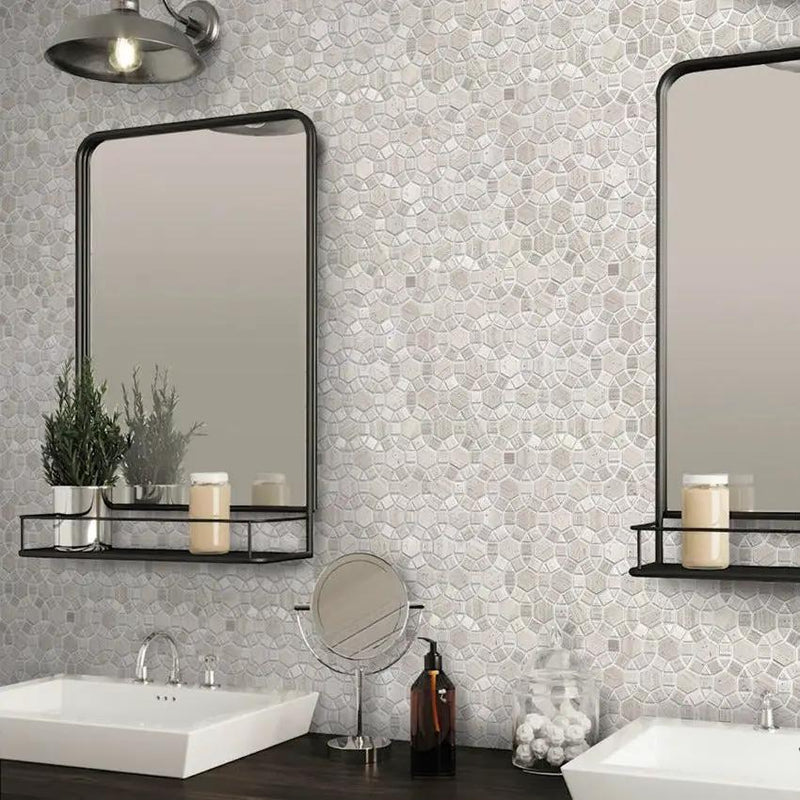 Wooden Beige 11x13 Polished Multi-shaped Marble Mosaic Tile (5 pack, 4.85 sq ft/case) by Apollo Tile