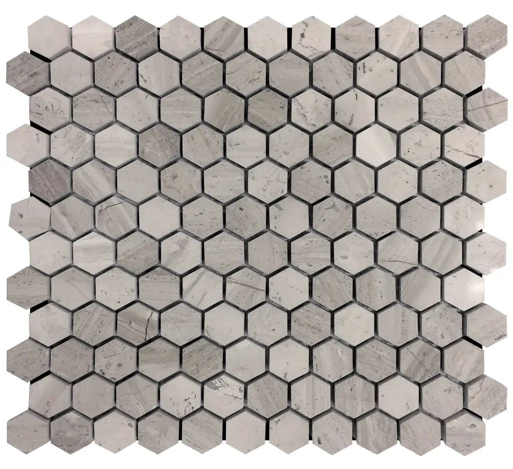 Wooden Grey 11x12 Polished Hexagon Marble Mosaic Tile (5 pack, 4.55 sq ft/case) by Apollo Tile