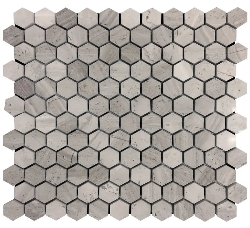 Wooden Grey 11x12 Polished Hexagon Marble Mosaic Tile (5 pack, 4.55 sq ft/case) by Apollo Tile
