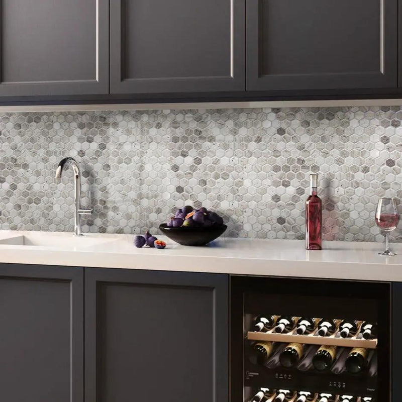 Wooden Grey 11x12 Polished Hexagon Marble Mosaic Tile (5 pack, 4.55 sq ft/case) by Apollo Tile