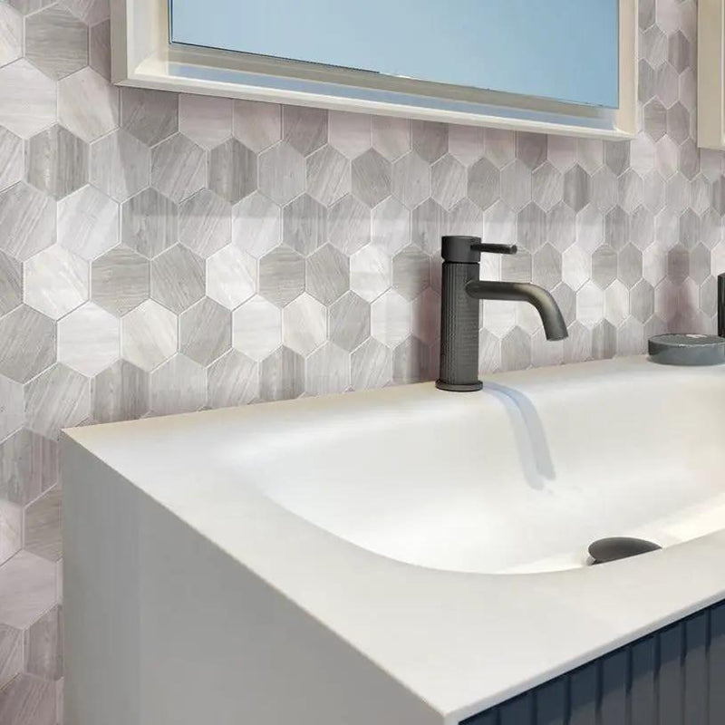 Wooden Beige 11x12 Polished Hexagon Marble Mosaic Tile (5 pack, 4.87 sq ft/case) by Apollo Tile