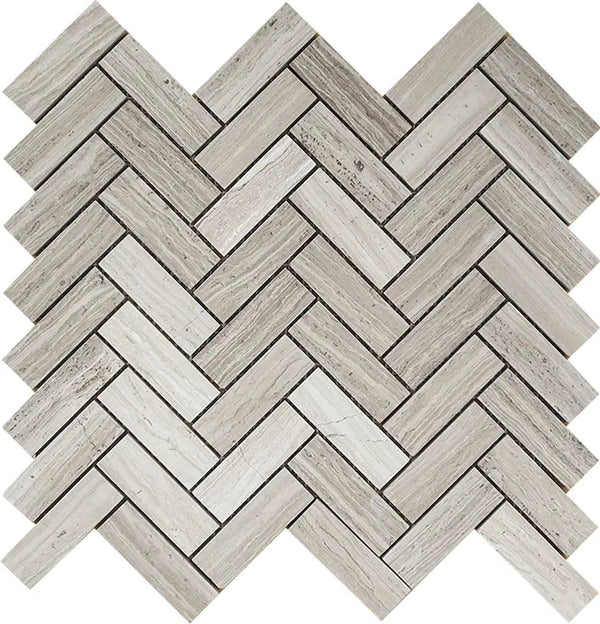 Wooden Grey 12x12 Polished Herringbone Marble Mosaic Tile (5 pack, 5.29 sq ft/case), photo 2 of 3