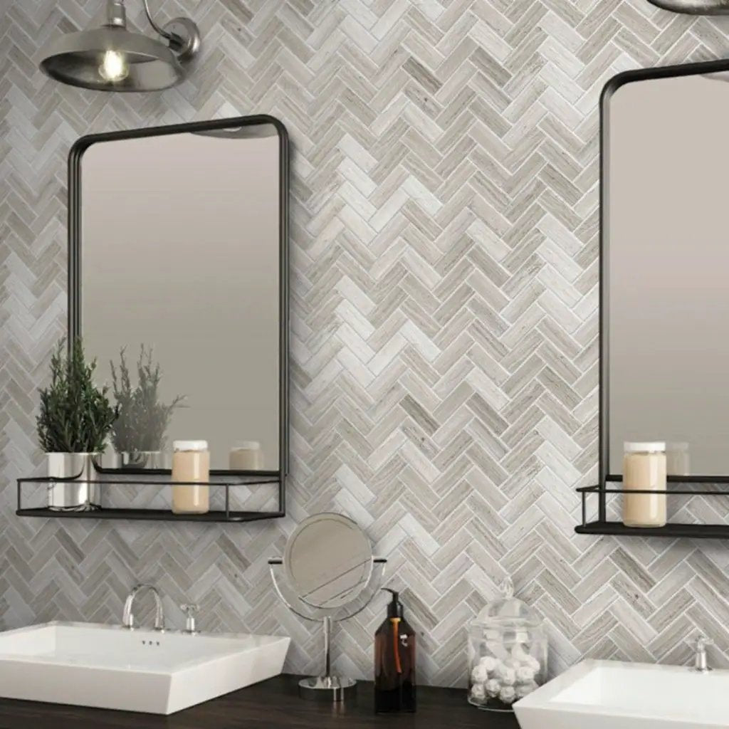 Wooden Grey 12x12 Polished Herringbone Marble Mosaic Tile (5 pack, 5.29 sq ft/case) by Apollo Tile
