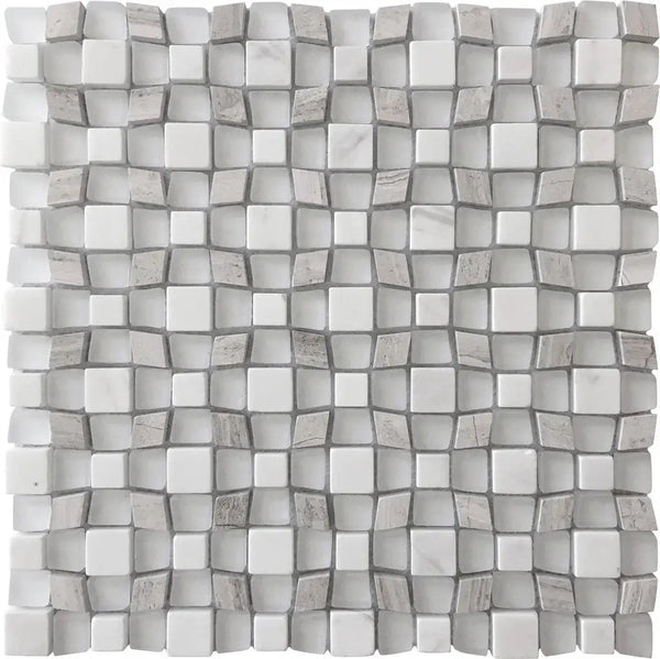 Wooden Grey, Asian White, Glass 11x11 Polished Multi-shaped Marble Mosaic Tile (5 pack, 4.43 sq ft/case), photo 2 of 2