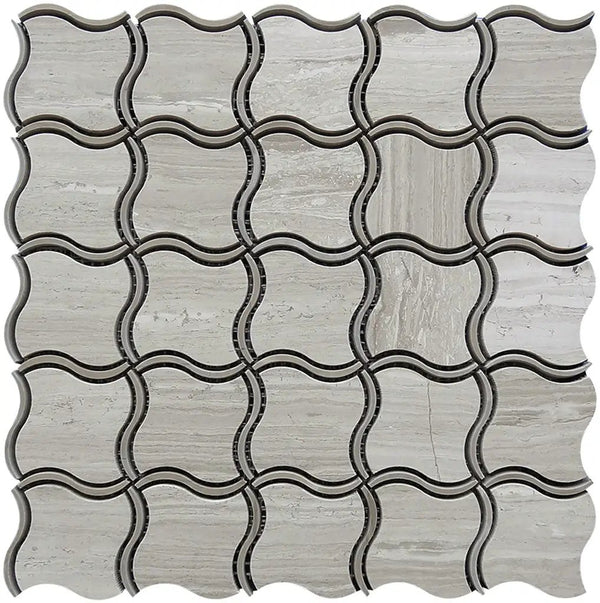 Gray Beige 8x11 Polished Multi-shaped Bianco Carrara Bardiglio Marble Mosaic Tile (5 pack, 3.19 sq ft/case), photo 2 of 3