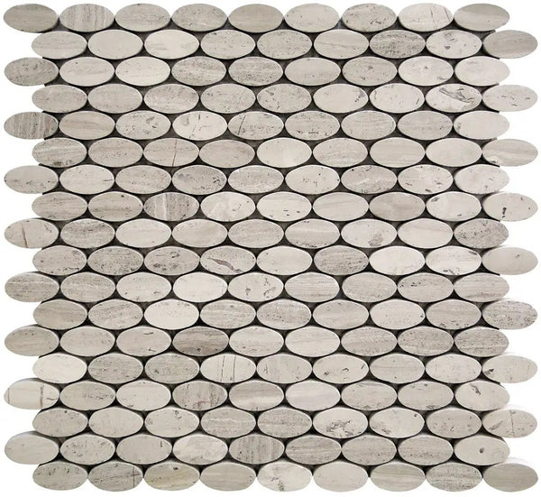 Wooden Beige 11x12 Polished Oval Marble Mosaic Tile (5 pack, 4.51 sq ft/case), photo 2 of 5