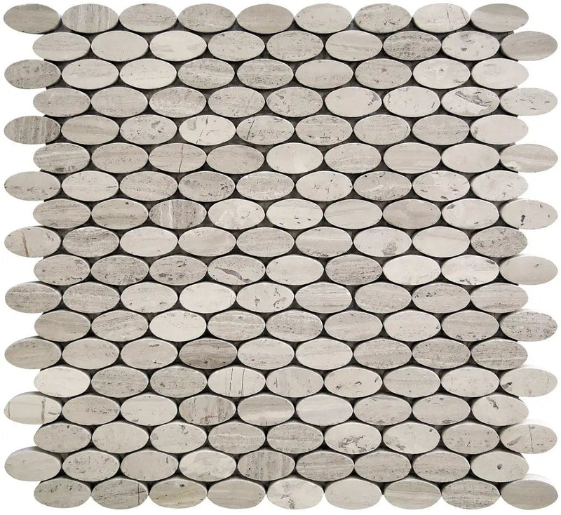 Wooden Beige 11x12 Polished Oval Marble Mosaic Tile (5 pack, 4.51 sq ft/case) by Apollo Tile