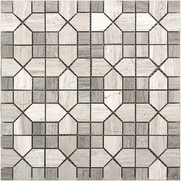 Wooden Beige Light Dark 12x12 Polished Hexagon Marble Mosaic Tile (5 pack, 5 sq ft/case), photo 2 of 3