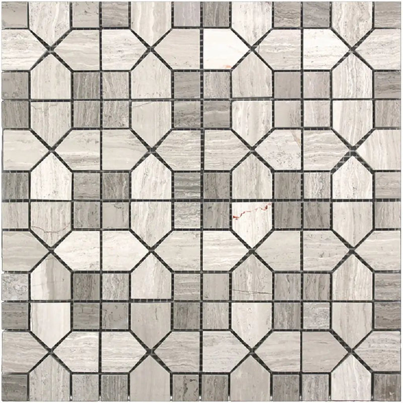 Wooden Beige Light Dark 12x12 Polished Hexagon Marble Mosaic Tile (5 pack, 5 sq ft/case) by Apollo Tile