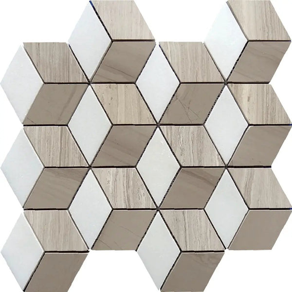 Thassos White Wooden Beige Athens Grey 12x14 Polished Hexagon Marble Mosaic Tile (5 pack, 5.525 sq ft/case), photo 2 of 2