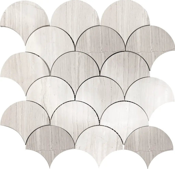 Wooden Grey 12x12 Polished Semicircular Marble Mosaic Tile (5 pack, 4.83 sq ft/case), photo 2 of 4