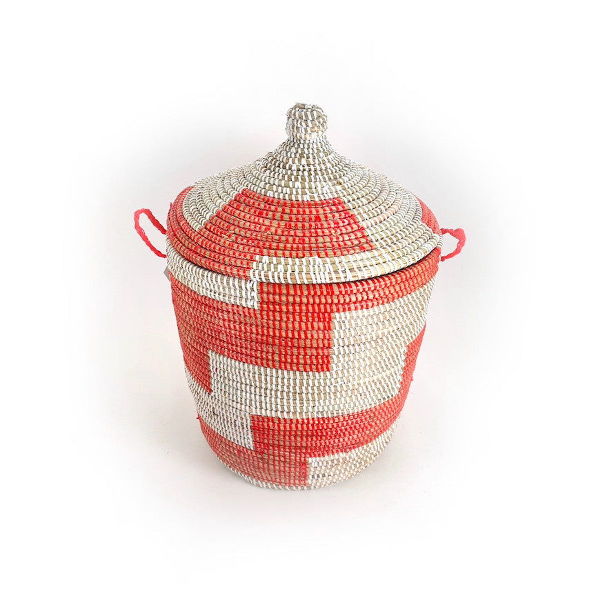 Red and White Stripe Woven Basket - Medium, photo 3 of 6