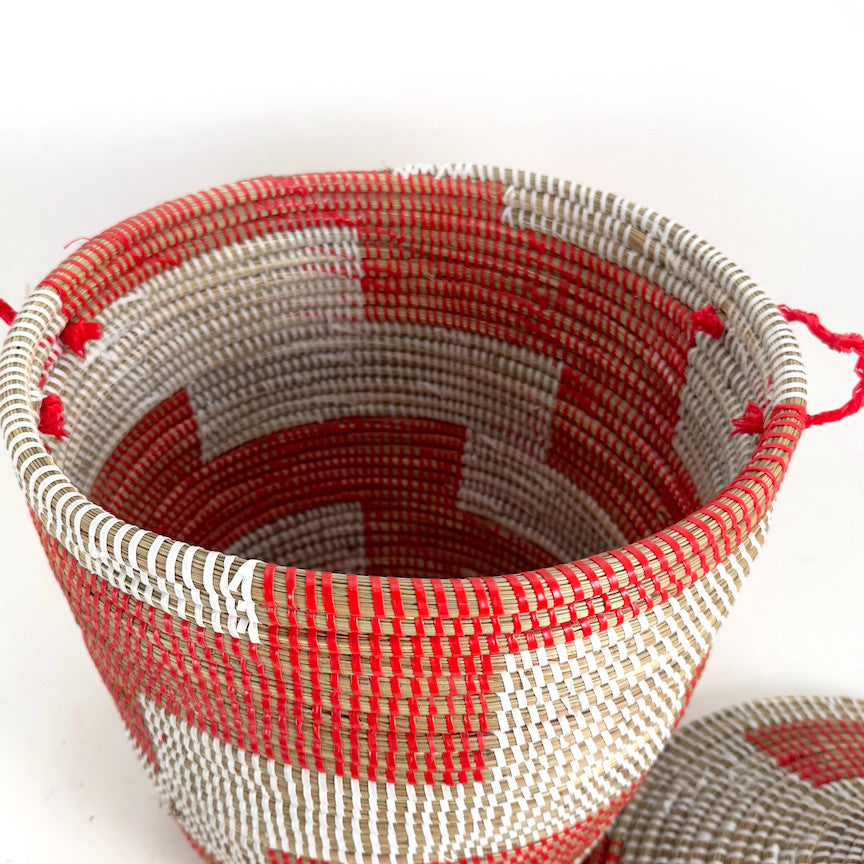 Red and White Stripe Woven Basket - Medium, photo 4 of 6