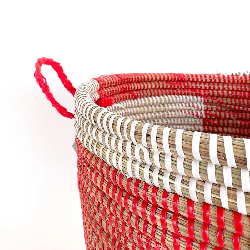 Red and White Stripe Woven Basket - Medium, photo 5 of 6